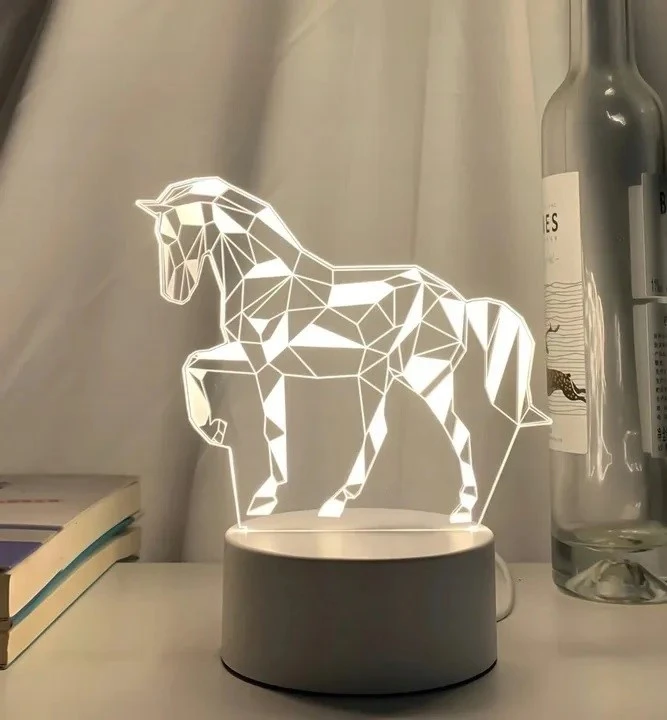GAT NAKTINIS STALINIS LEMPAS NAKTINIS LED HORSE 3D USB DOVANA VAIKUI GYVŪNAI
