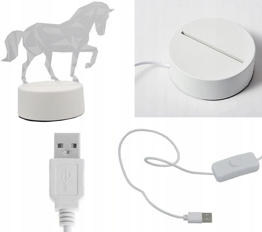 GAT NAKTINIS STALINIS LEMPAS NAKTINIS LED HORSE 3D USB DOVANA VAIKUI GYVŪNAI