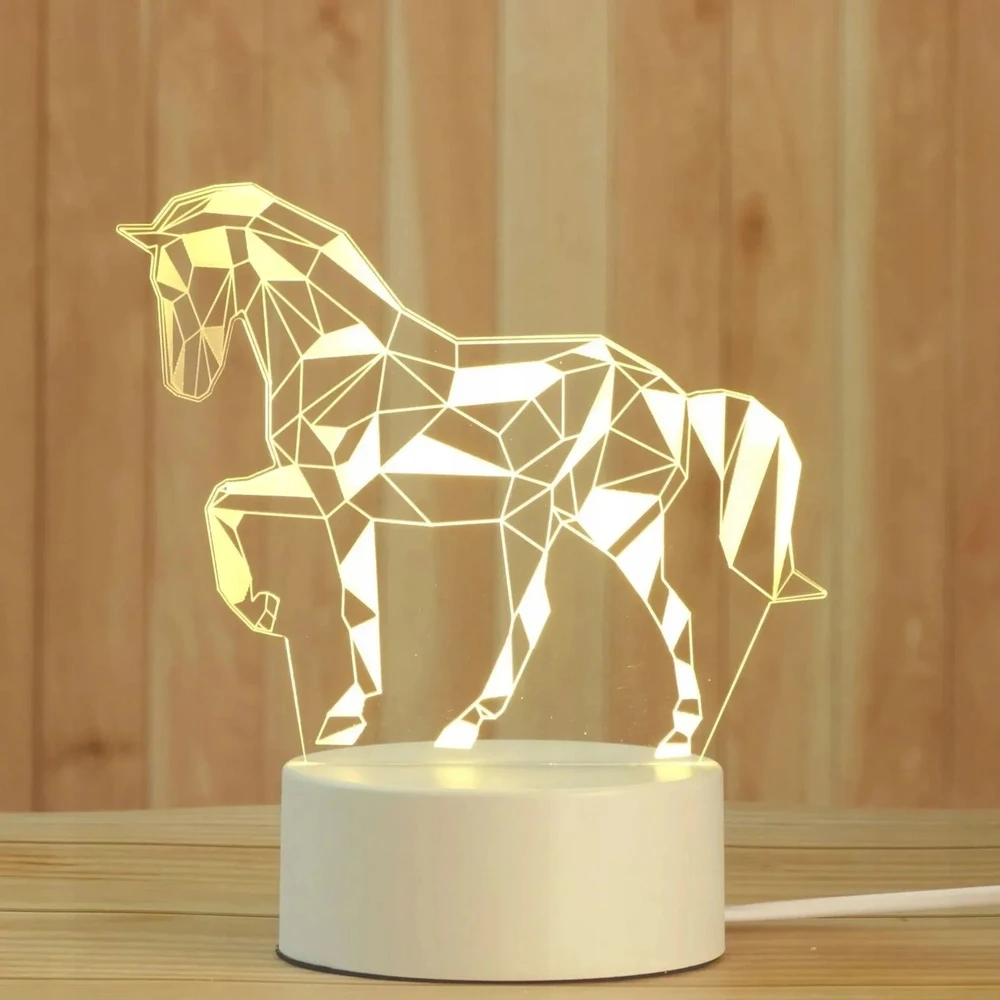 GAT NAKTINIS STALINIS LEMPAS NAKTINIS LED HORSE 3D USB DOVANA VAIKUI GYVŪNAI
