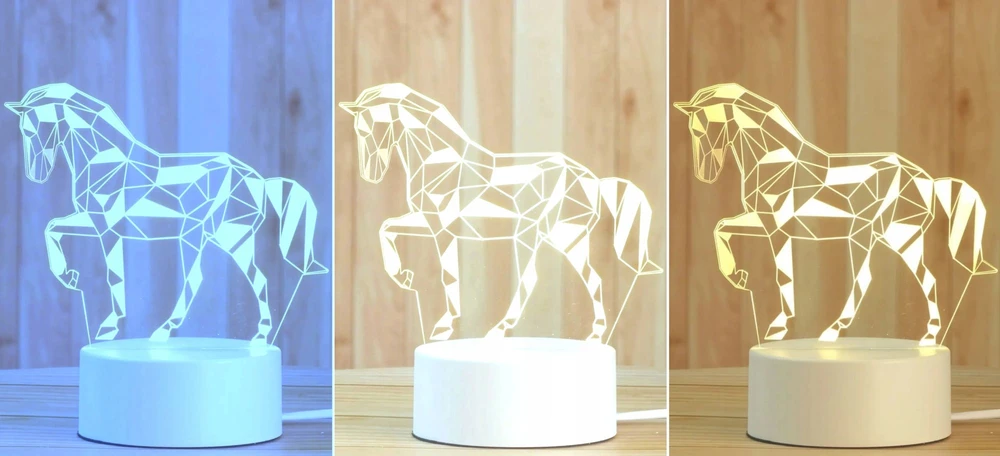 GAT NAKTINIS STALINIS LEMPAS NAKTINIS LED HORSE 3D USB DOVANA VAIKUI GYVŪNAI