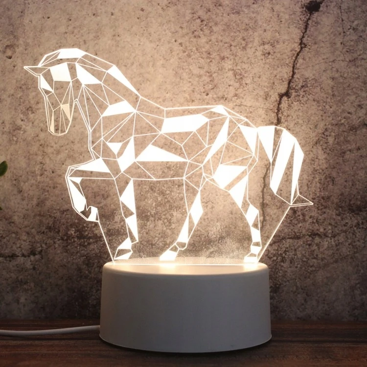 GAT NAKTINIS STALINIS LEMPAS NAKTINIS LED HORSE 3D USB DOVANA VAIKUI GYVŪNAI