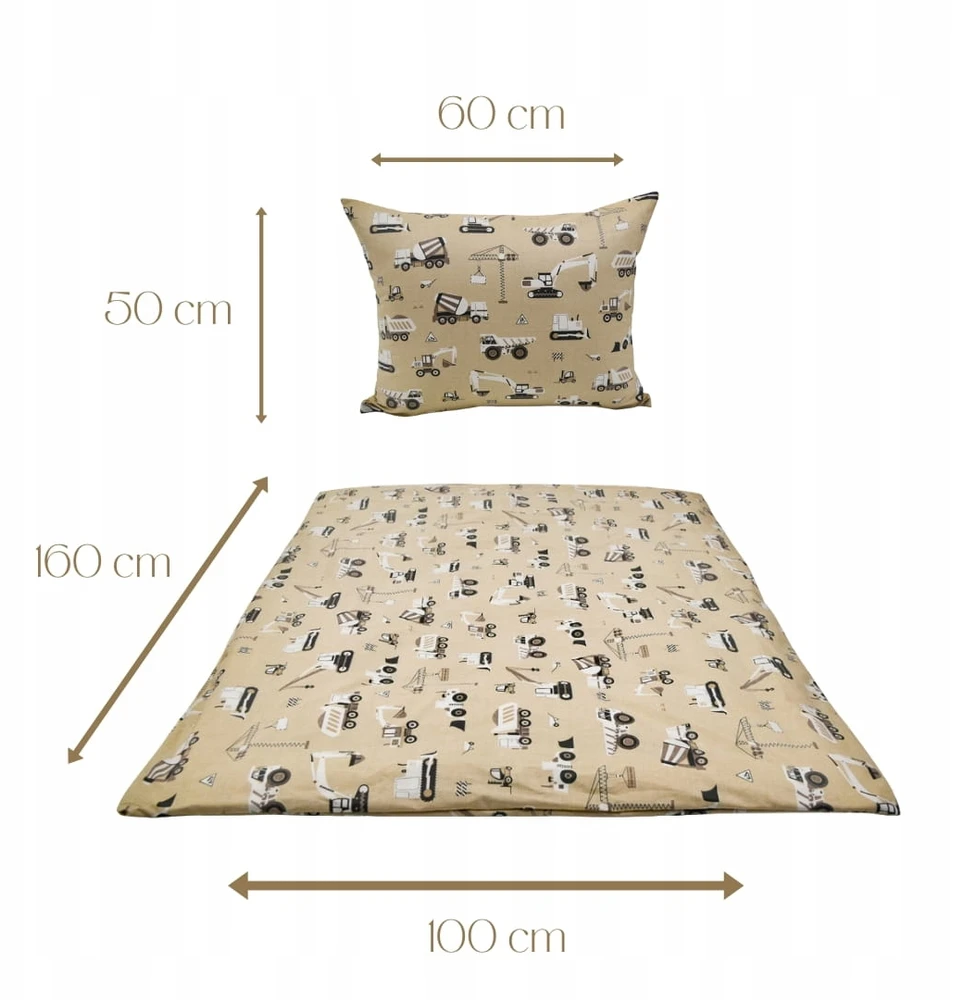 Geboki Sen Patalynė Dziecięca 100x160 + 50x60 Koparki Beżowe Produkt Polski Medvilnė