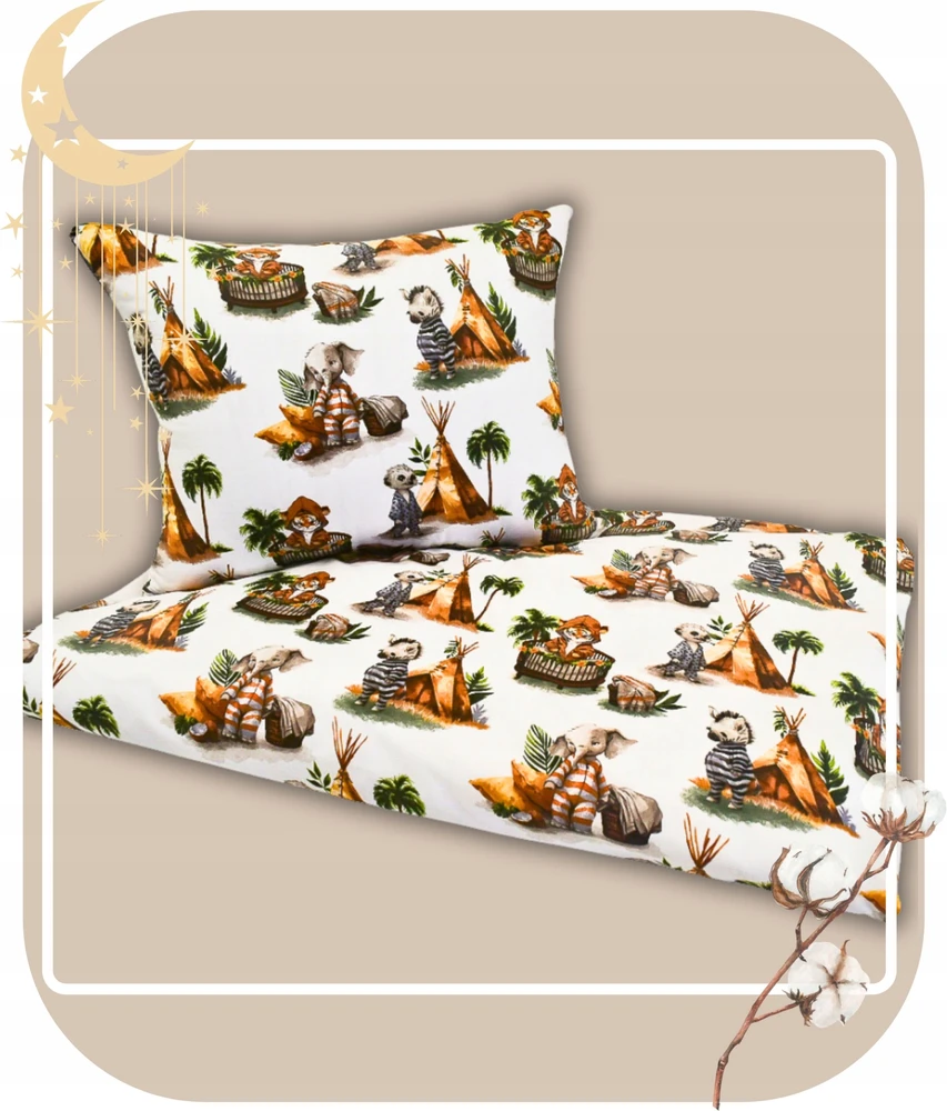 Geboki Sen Patalynė Dziecięca 100x160 + 50x60 Bawełniana Zwierzaki Tipi Polski Produkt