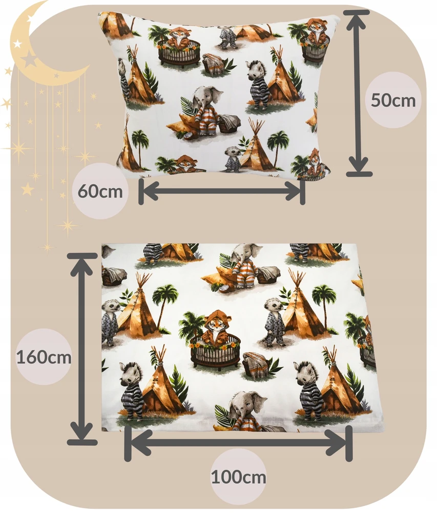 Geboki Sen Patalynė Dziecięca 100x160 + 50x60 Bawełniana Zwierzaki Tipi Polski Produkt
