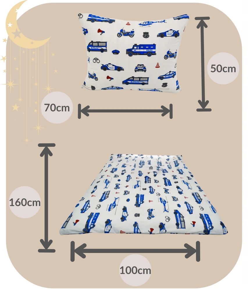 Geboki Sen Patalynė Dziecięca 100x160 + 50x70 Policja Na Białym Produkt Polski