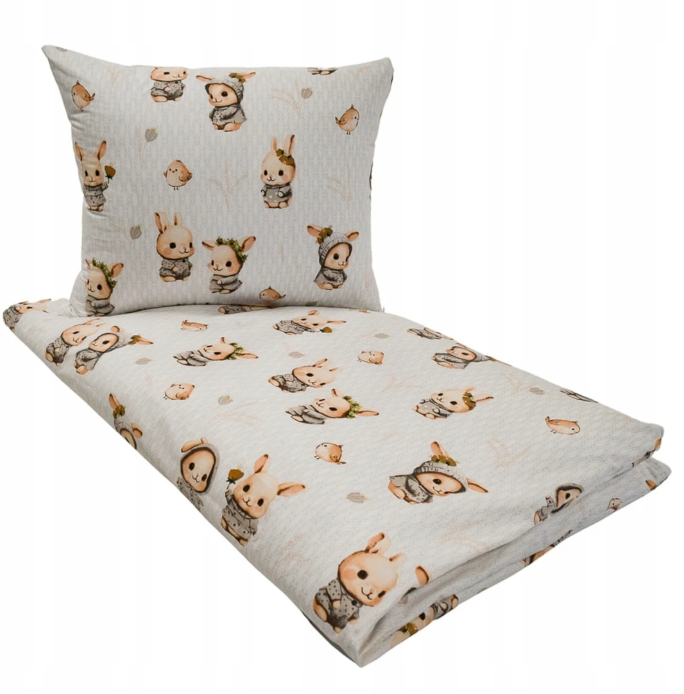 Geboki Sen Patalynė Dziecięca 100x160 + 50x70 Króliczki Beż Produkt Polski Elegancka