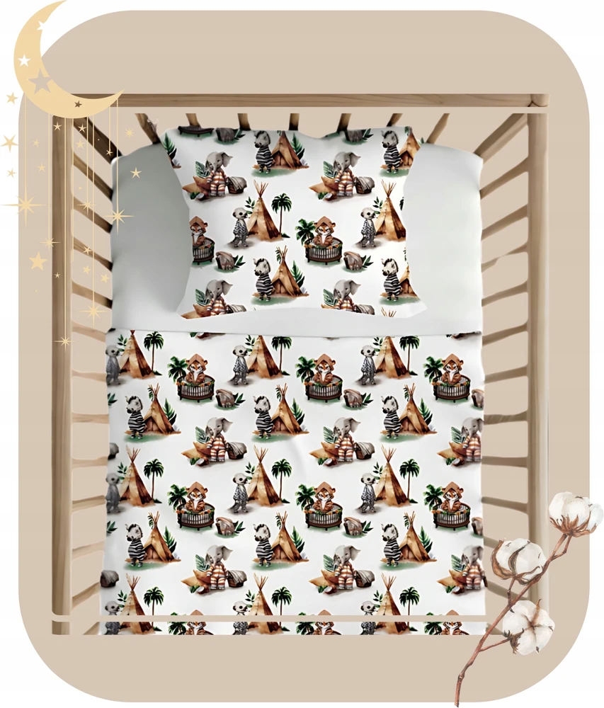 Geboki Sen Patalynė Dziecięca 100x160 + 50x60 Bawełniana Zwierzaki Tipi Polski Produkt