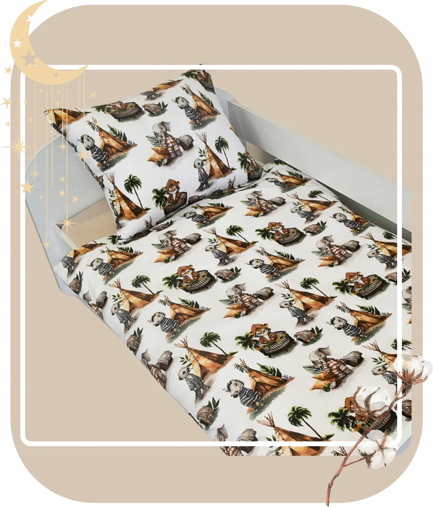 Geboki Sen Patalynė Dziecięca 100x160 + 50x60 Bawełniana Zwierzaki Tipi Polski Produkt