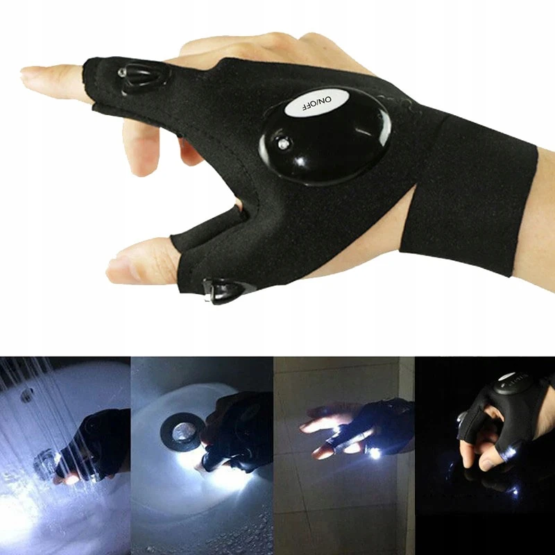 Geko Šviesos mechanikos pirštinė su LED darbiniu žibintuvėliu, atspari vandeniui, universali