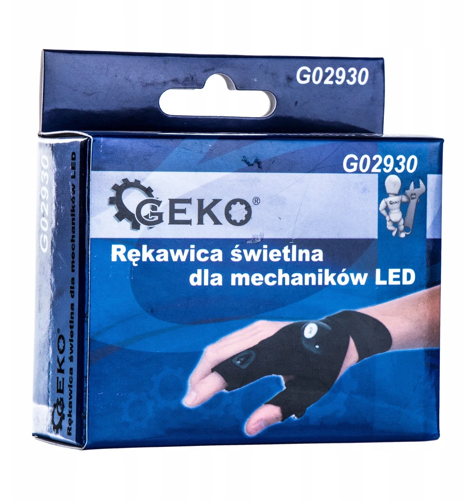 Geko Šviesos mechanikos pirštinė su LED darbiniu žibintuvėliu, atspari vandeniui, universali