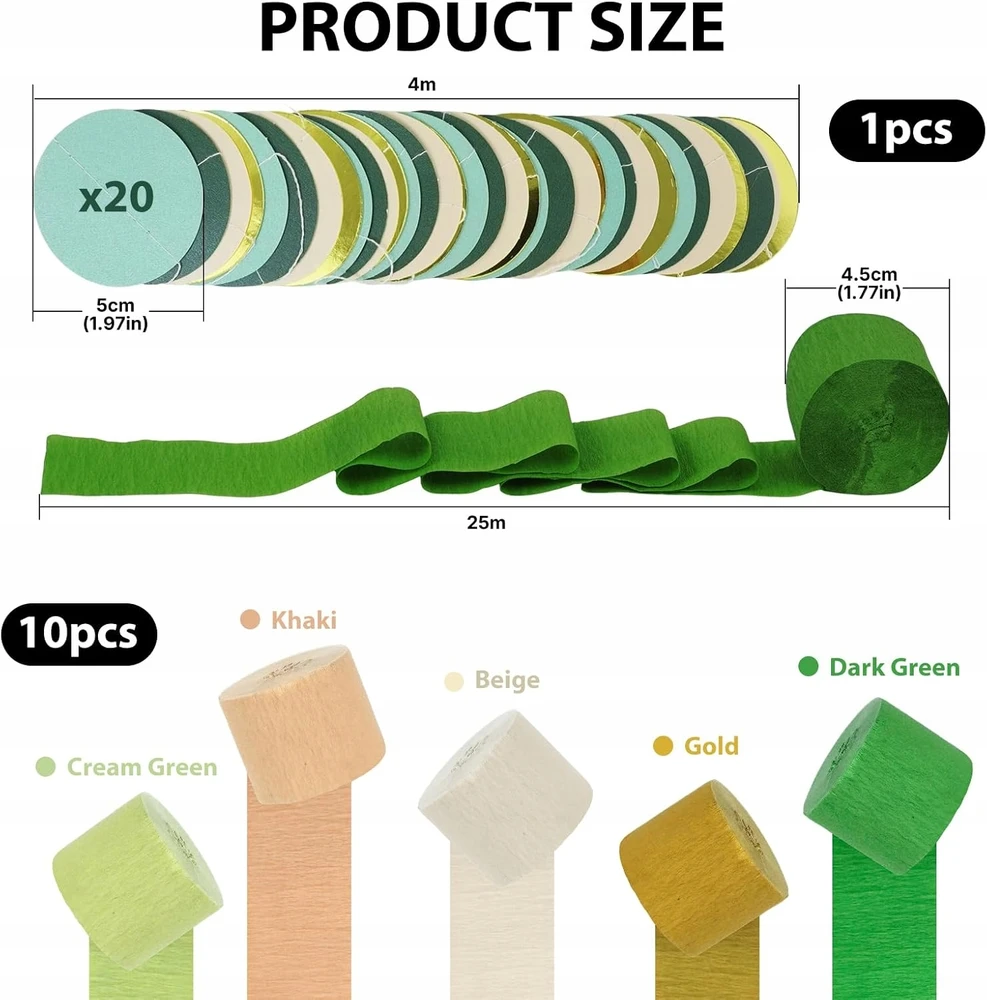 GĖLĖS KREPINIS 45CM X 25M KHAKI Žalias 10 RITINĖLIŲ KREPINIO POPIERIAUS JUOSTOS