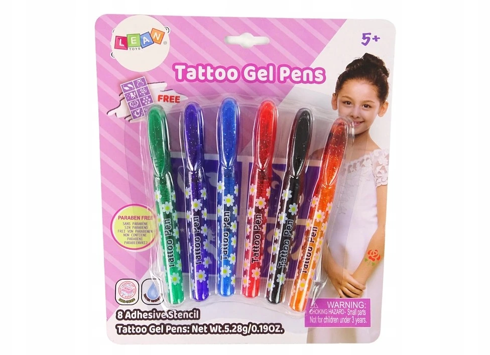 Geliniai rašikliai tatuiruotėms daryti Lean Toys, 6 vnt