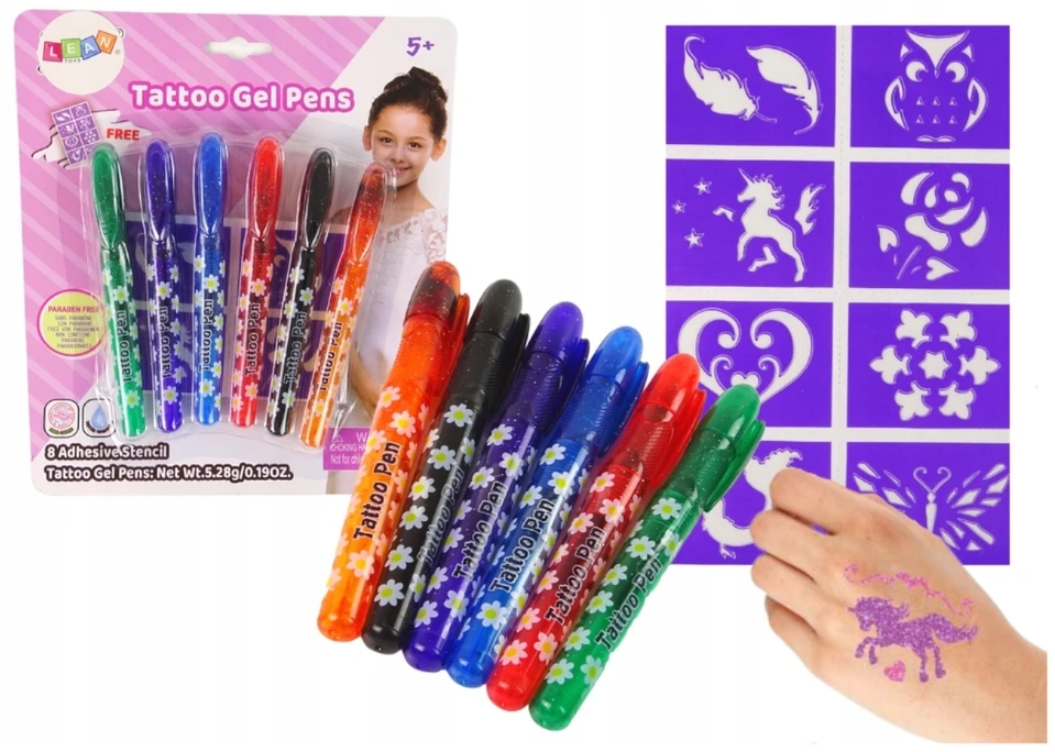 Geliniai rašikliai tatuiruotėms daryti Lean Toys, 6 vnt