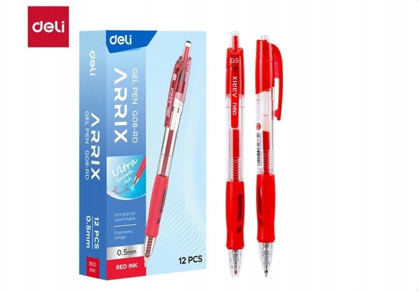 Gelinis rašiklis 0,5 mm Arrix raudonas (12 vnt.) DELI