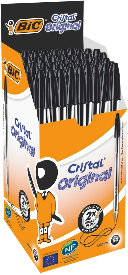 Bic Tušinukas Cristal 1.0 mm, Juodas, pakuotėje 50 vnt. 847897