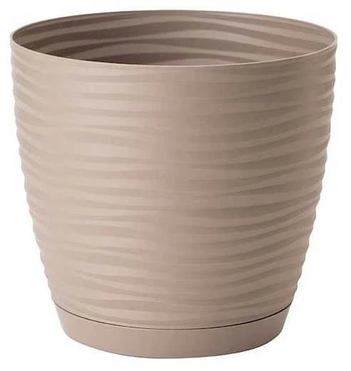 FORM PLASTIC Gėlių vazonas SAHARA su lėkštute 13cm, tamsiai rudas