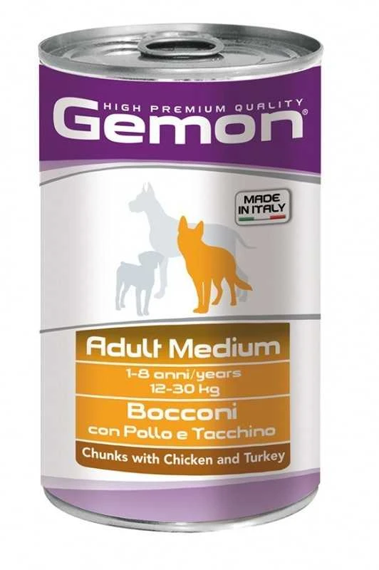 Gemon medium adult konservuotas pašaras su vištienos ir kalakutienos gabaliukais 1250g
