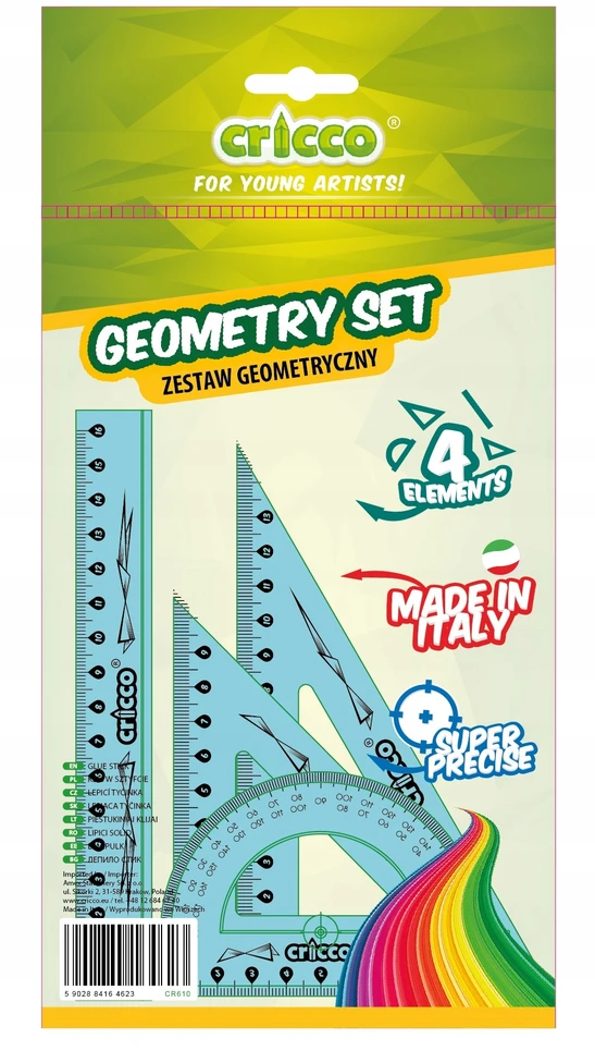 Geometrinis rinkinys 4 el. su 16 cm liniuote CRICCO