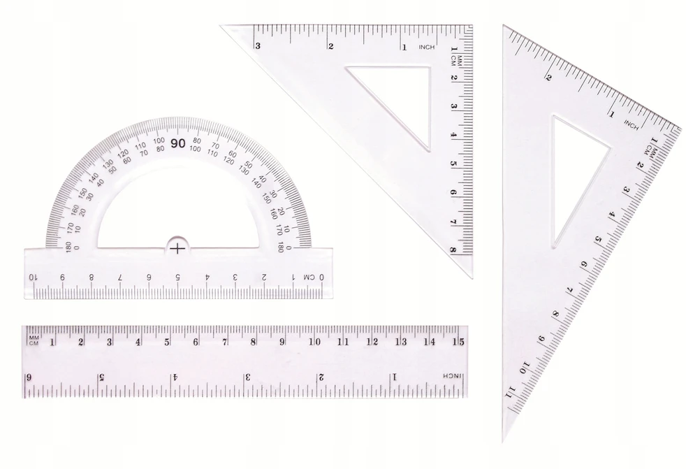 Geometrinis rinkinys Tetis, 4 dalys, liniuotė 15 cm