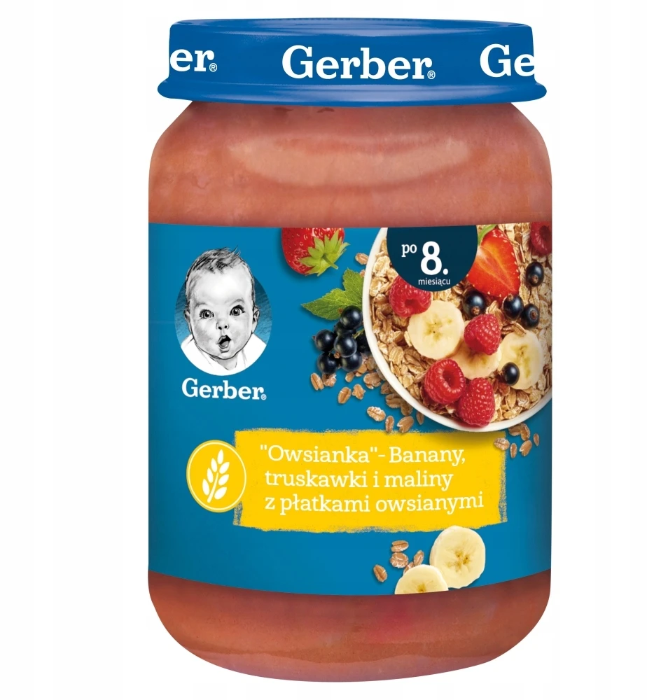Gerber desertas Bananai braškės ir avietės su avižiniais dribsniais 6x 190 g