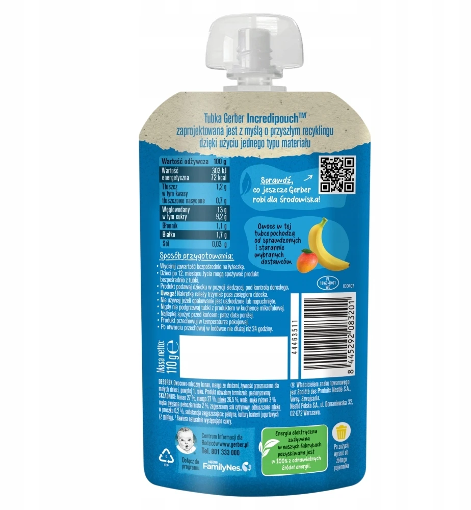 Gerber Junior Smoothie yogo bananinis mangas ir dribsniai vyresniems nei 1 metų 110 g