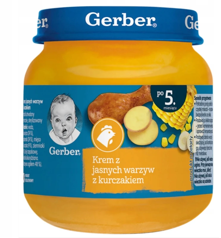 Gerber kremas iš lengvų daržovių su vištiena vakarienė nuo 5 mėnesių 125 g