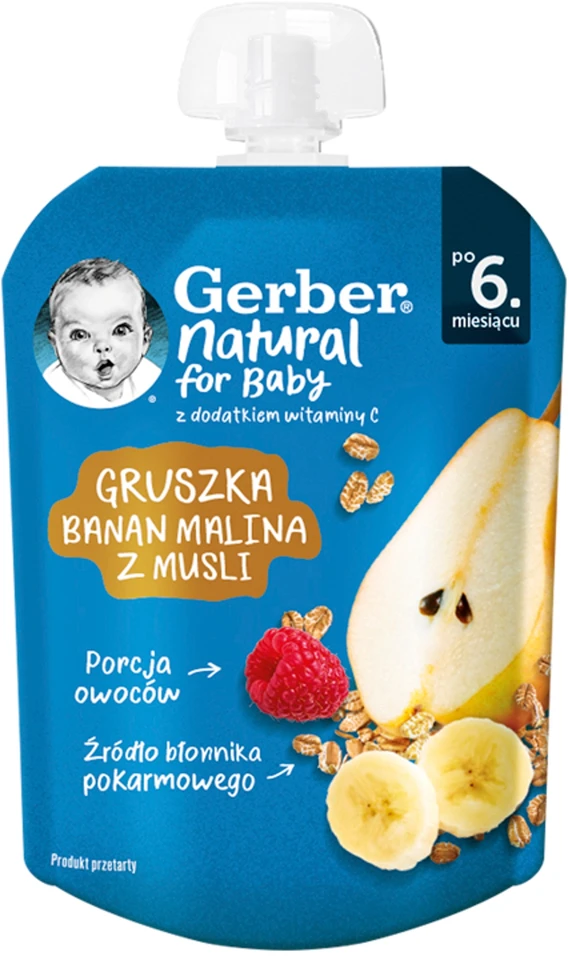 Gerber Kriaušės, bananai, avietės ir muslis po 6 mėnesio 80 g
