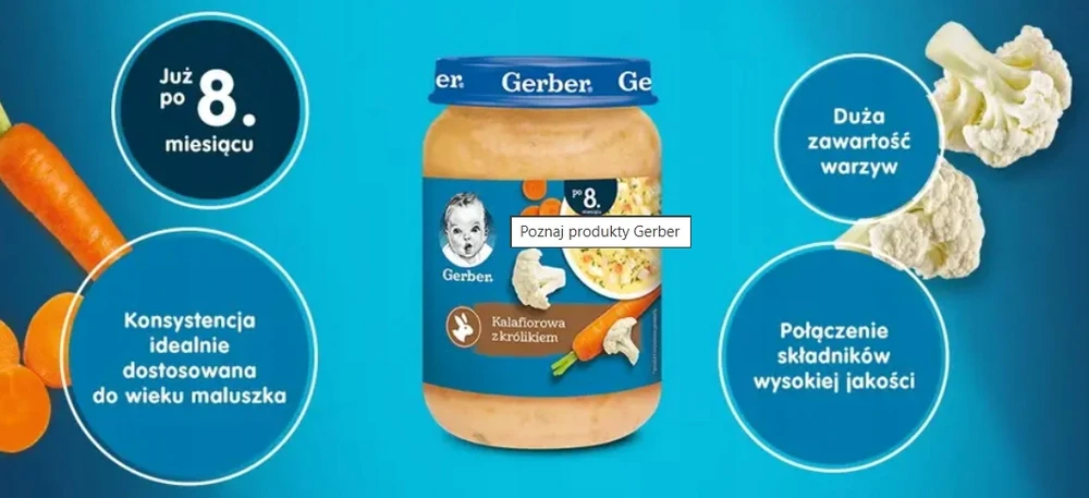 Gerber vakarienė vaikams Žiediniai kopūstai su triušiu 8 m+ 190 g