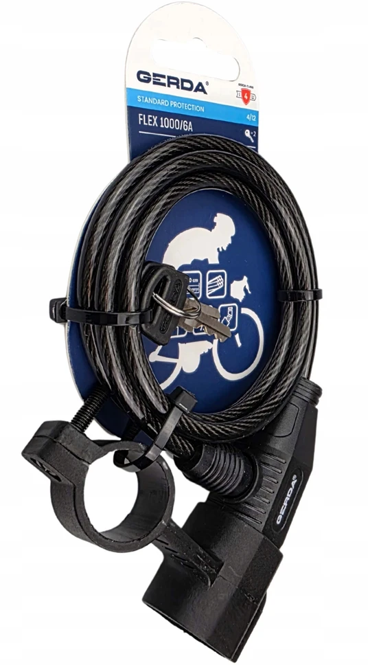 Gerda Flex 1000/6a dviračio trosas, 100 cm, 2 raktai, laikiklis