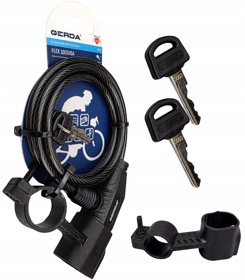 Gerda Flex 1000/6a dviračio trosas, 100 cm, 2 raktai, laikiklis