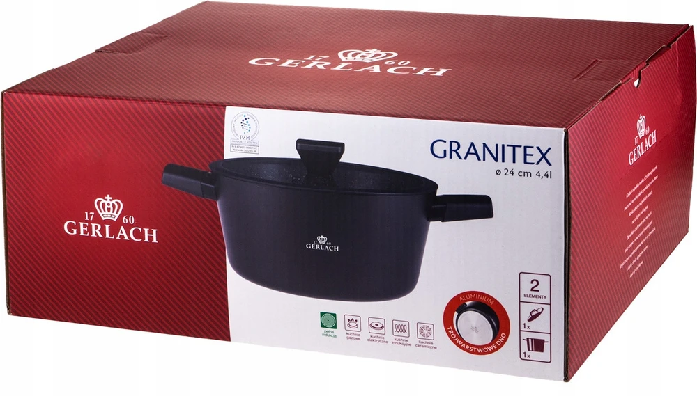 Gerlach Granitex Puodas aluminiowy 24cm Ilag Xera Dur 2 su dangteliu