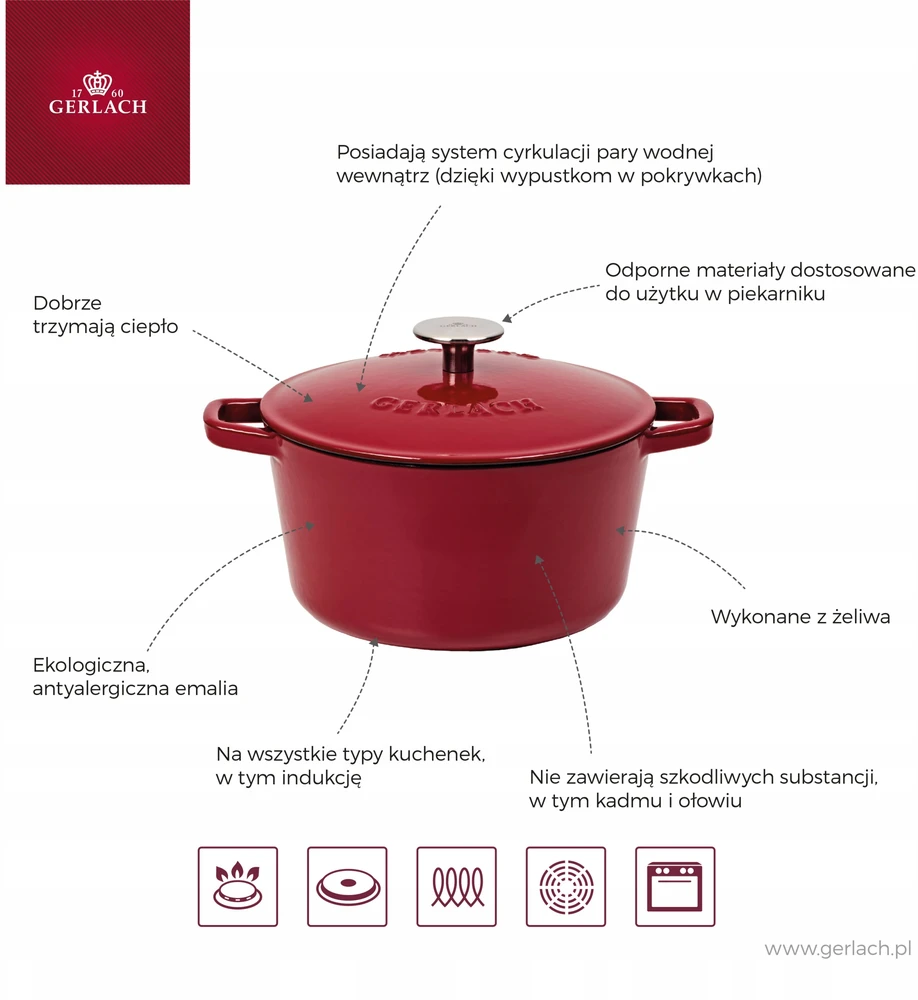 Gerlach Ketaus puodas 3 l NATUR IRON bordo