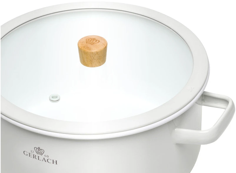 GERLACH TRADICINIS PUODAS DIDELIS EMALINIS Baltas INDUKCINĖS DUJOS 24CM 5 L NATUR