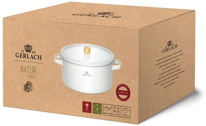GERLACH TRADICINIS PUODAS DIDELIS EMALINIS Baltas INDUKCINĖS DUJOS 24CM 5 L NATUR