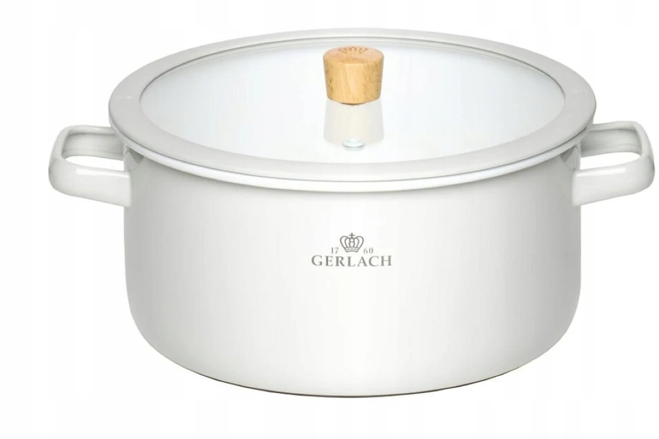 GERLACH TRADICINIS PUODAS DIDELIS EMALINIS Baltas INDUKCINĖS DUJOS 24CM 5 L NATUR