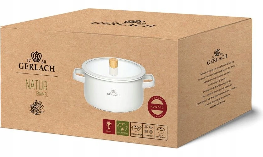 GERLACH TRADICINIS PUODAS MAŽAS EMALINIS Baltas INDUKCINĖS DUJOS 20CM 3 L NATUR
