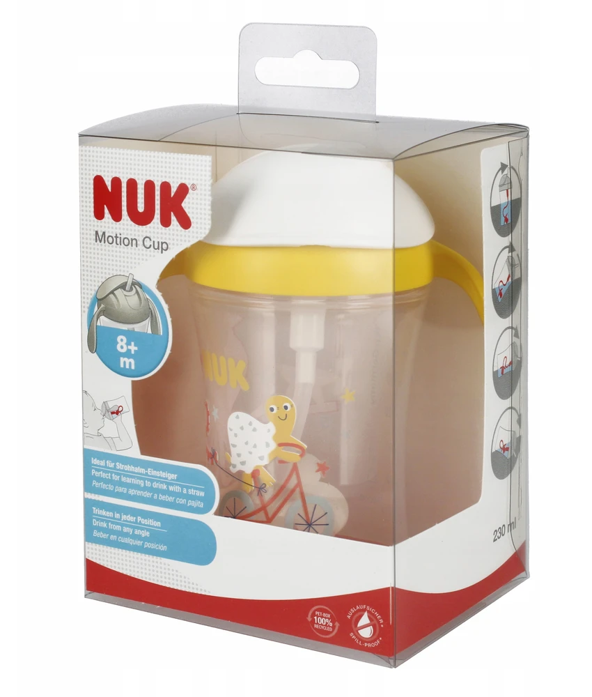 Gertuvė NUK Motion Cup, geltona, 8+ mėn, 230 ml
