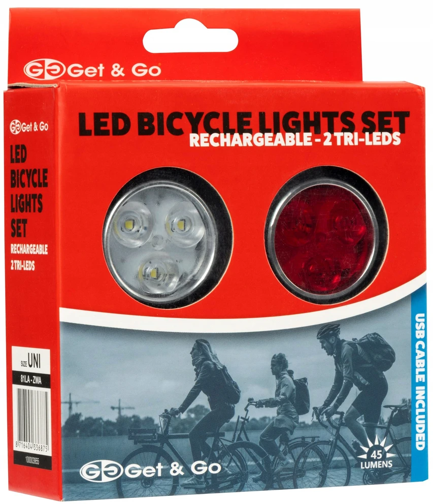 Get Go LED Bicycle Lights Set Rechargeable • Tri-LED 45 •