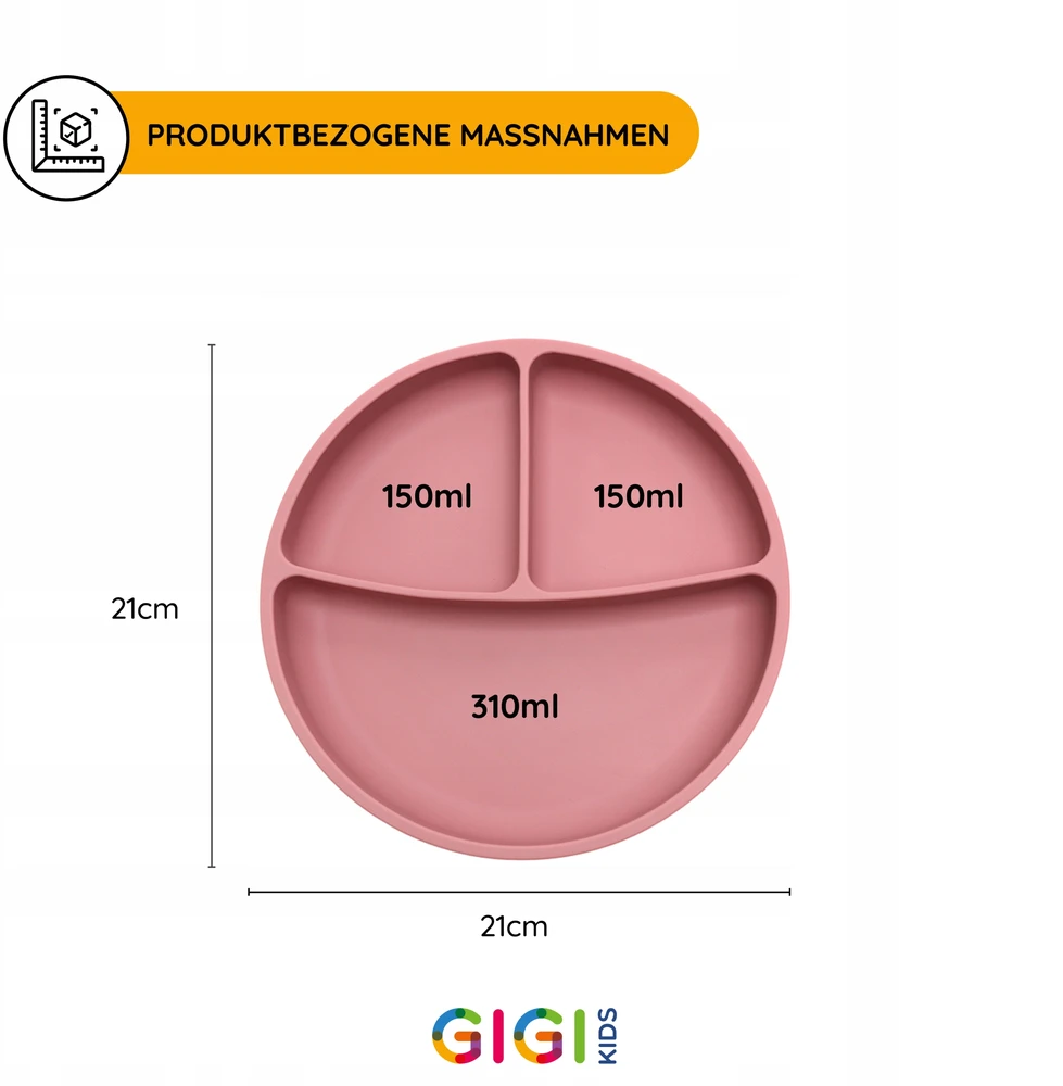 Gigi Kids Silikoninė lėkštė vaikams su siurbimo taurele ir skyreliais, rožinė