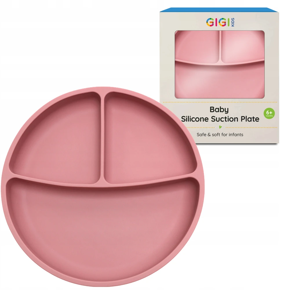 Gigi Kids Silikoninė lėkštė vaikams su siurbimo taurele ir skyreliais, rožinė