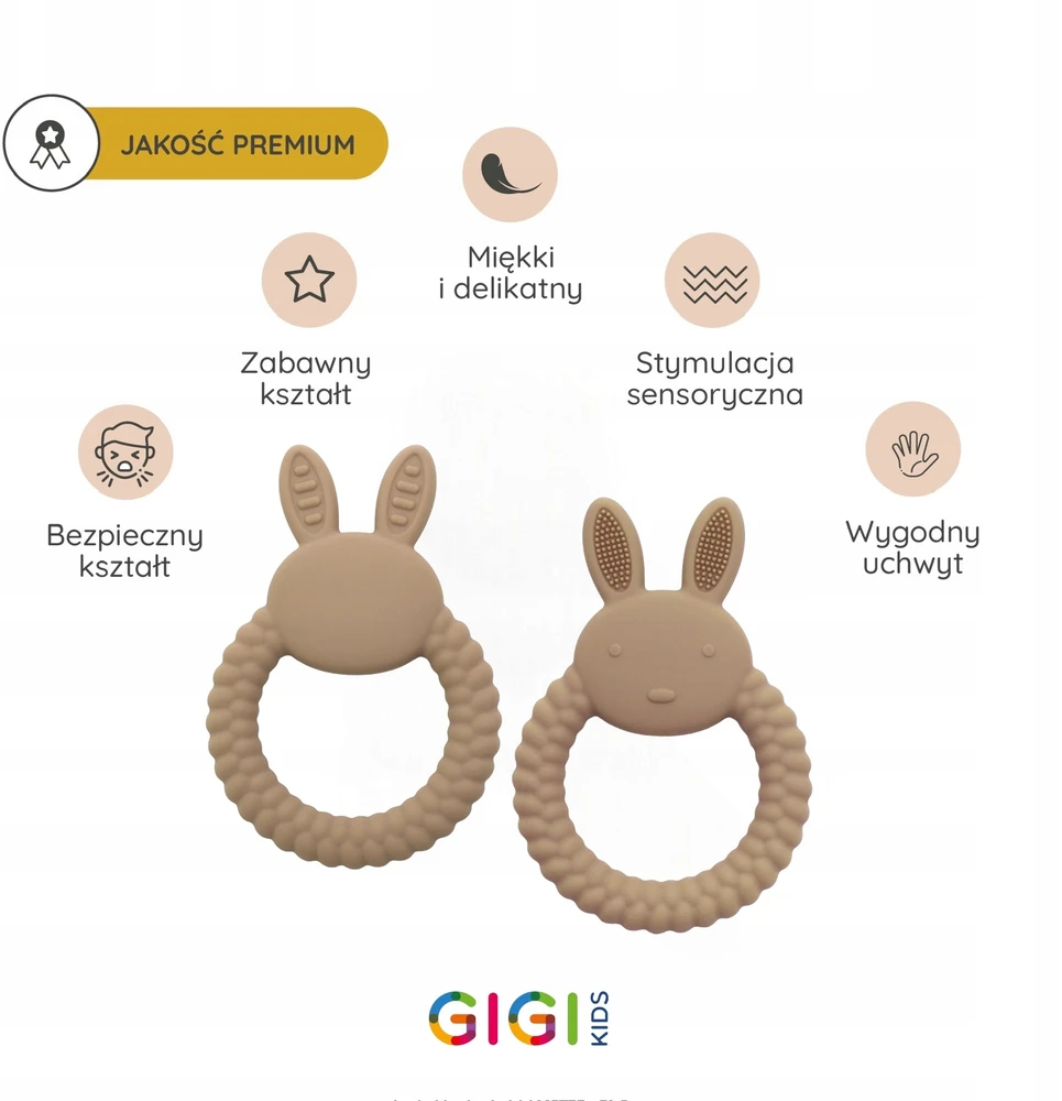Gigi Kids Silikoniniai dantukai kūdikiui, sensorinis, dantų dygimui, raminantis triušis