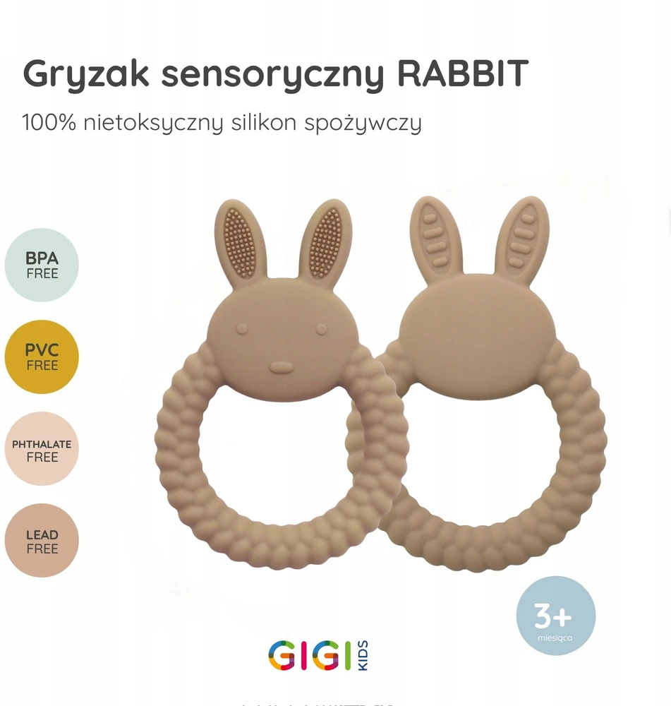 Gigi Kids Silikoniniai dantukai kūdikiui, sensorinis, dantų dygimui, raminantis triušis