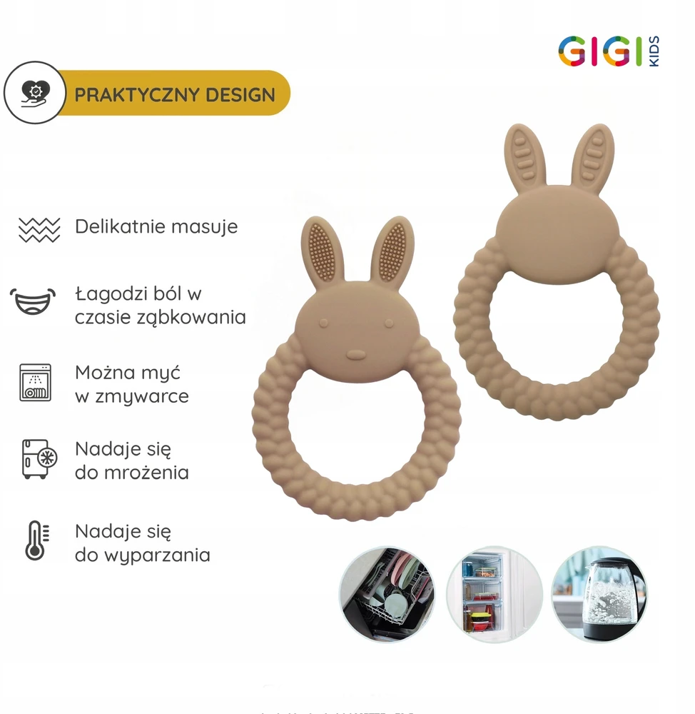Gigi Kids Silikoniniai dantukai kūdikiui, sensorinis, dantų dygimui, raminantis triušis