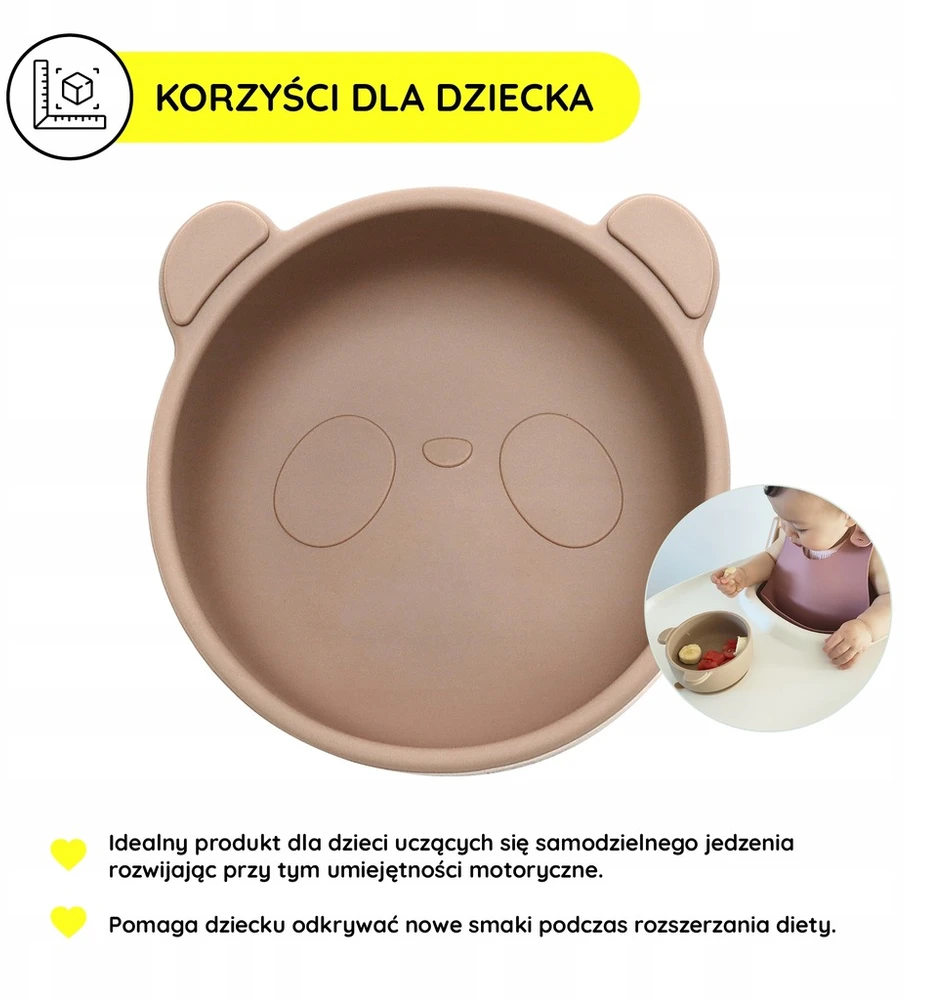 Gigi Kids Silikoniniai indai vaikams, lėkštė, dubuo, stalo įrankiai, seilinukas, smėlio spalvos