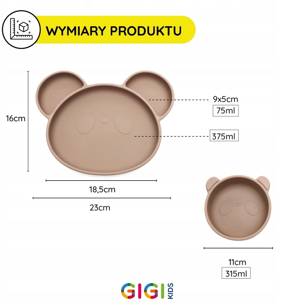 Gigi Kids Silikoniniai indai vaikams, lėkštė, dubuo, stalo įrankiai, seilinukas, smėlio spalvos
