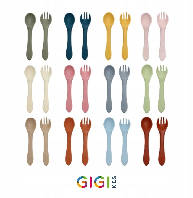 Gigi Kids Silikoniniai stalo įrankiai vaikams, mokantis valgyti, maitinti kūdikius, smėlio spalvos