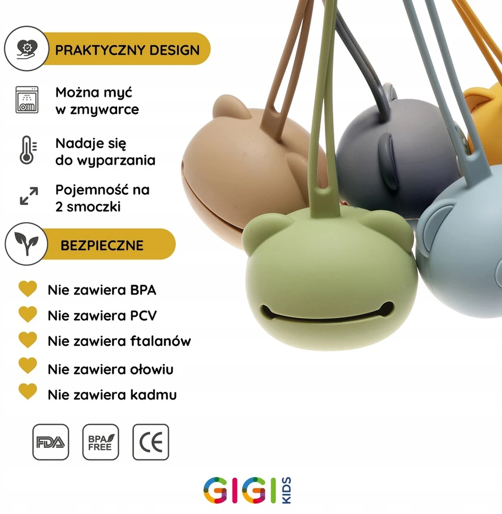 Gigi Kids Silikoninis čiulptuko dėklas, rutulinis apsauginis pakabukas, tamsiai rožinė