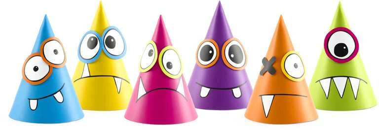 Party Deco Gimtadienio kepuraitės "Pasigamink monstrą pats" 16cm 6 vnt