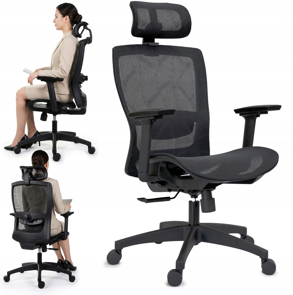 Giosedio Ergonomiczny fotel biurowy, regulowane podłokietniki, zagłówek oraz lędzwie