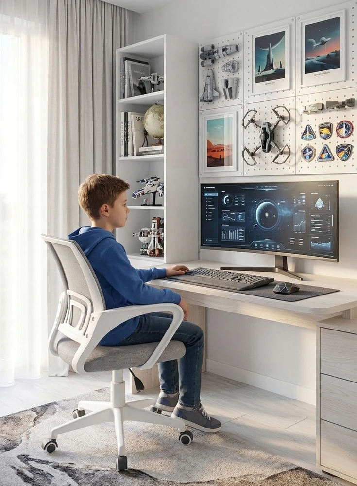 Giosedio Pilka Fotel biurowy Obrotowy ergonomiczny, młodzieżowe krzesło NFX011